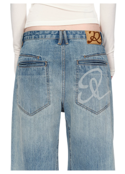 Gewassen vintage jeans met rechte pijpen