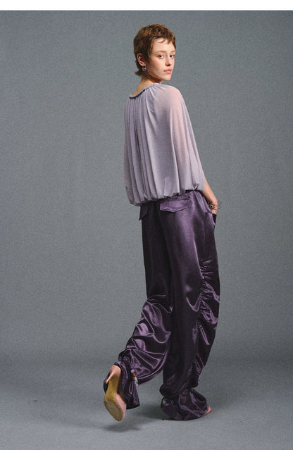 Satin Jogger Pants with Beaded Drawstring
