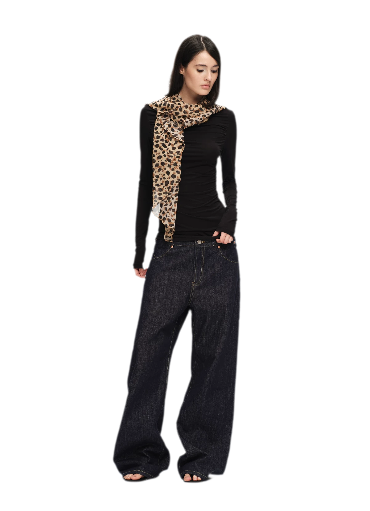 Modal Ruched Fitted Long-Sleeve T-Shirt