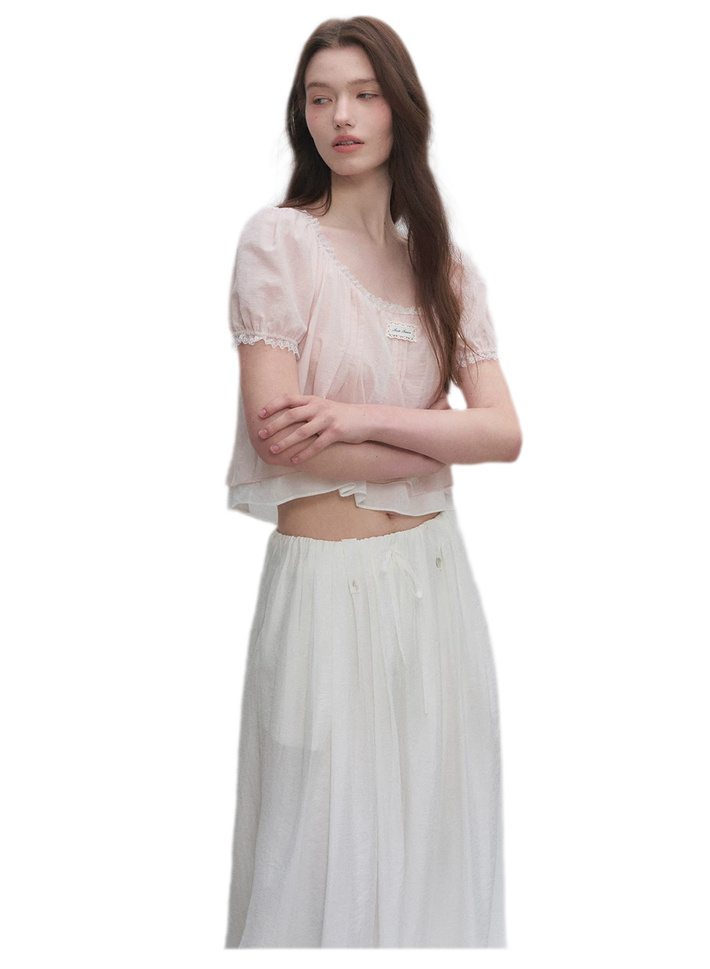 Cotton Lace Trim Cropped Top