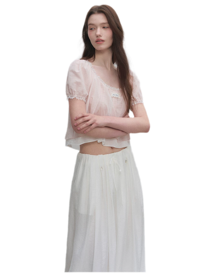 Cotton Lace Trim Cropped Top