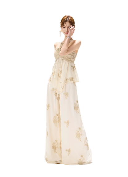 Embroidered Chiffon Halter Set