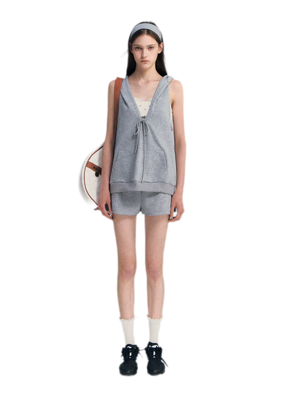 U-Neck Hoodie Vest Set
