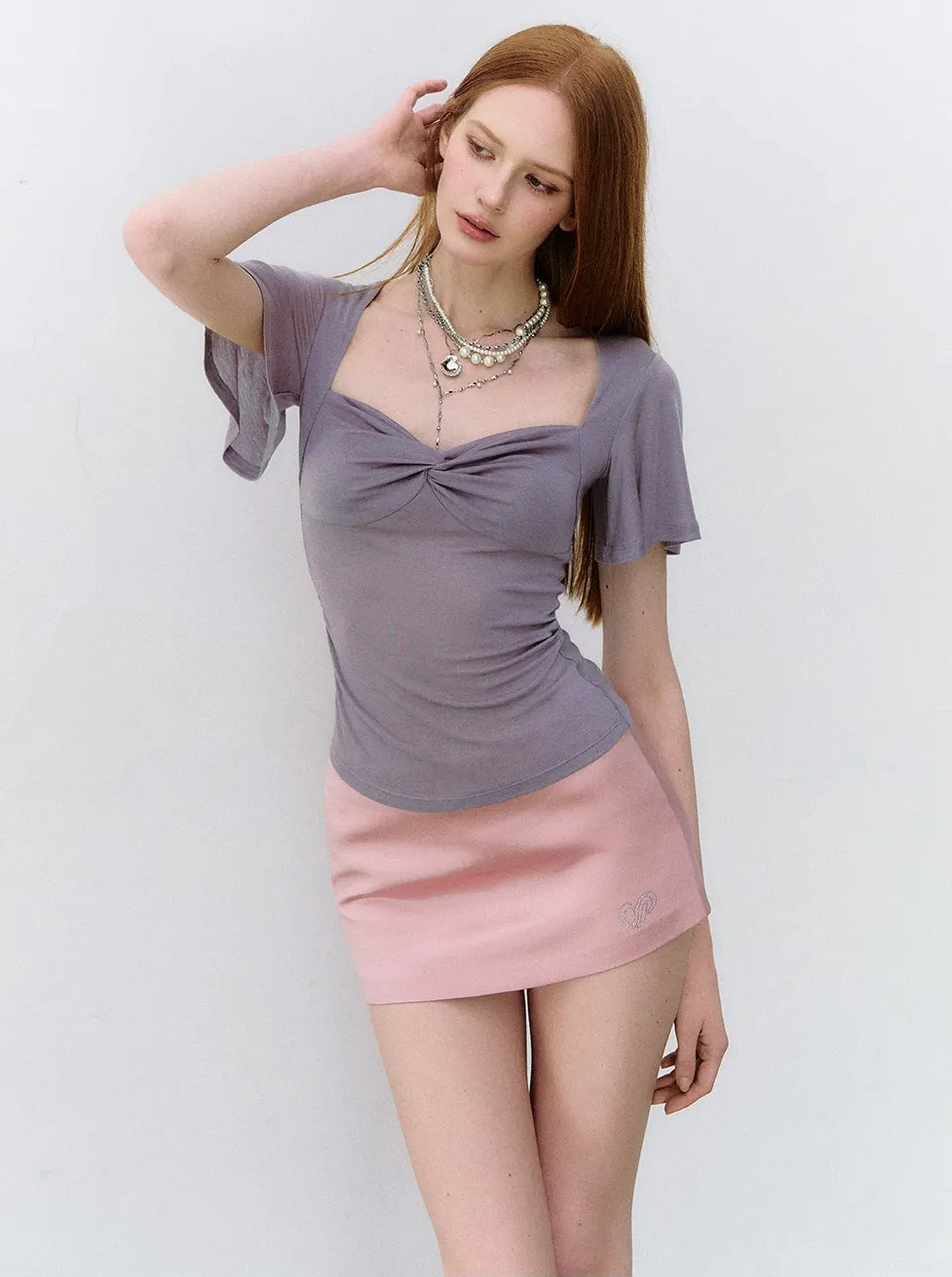 X-line Cross Knot Lyocell Square Neck T-shirt