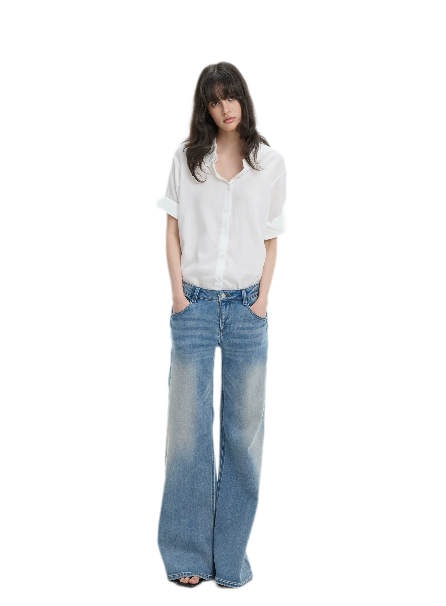 Washed Low-Rise Wide-Leg Jeans