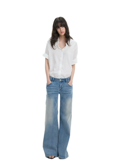 Washed Low-Rise Wide-Leg Jeans