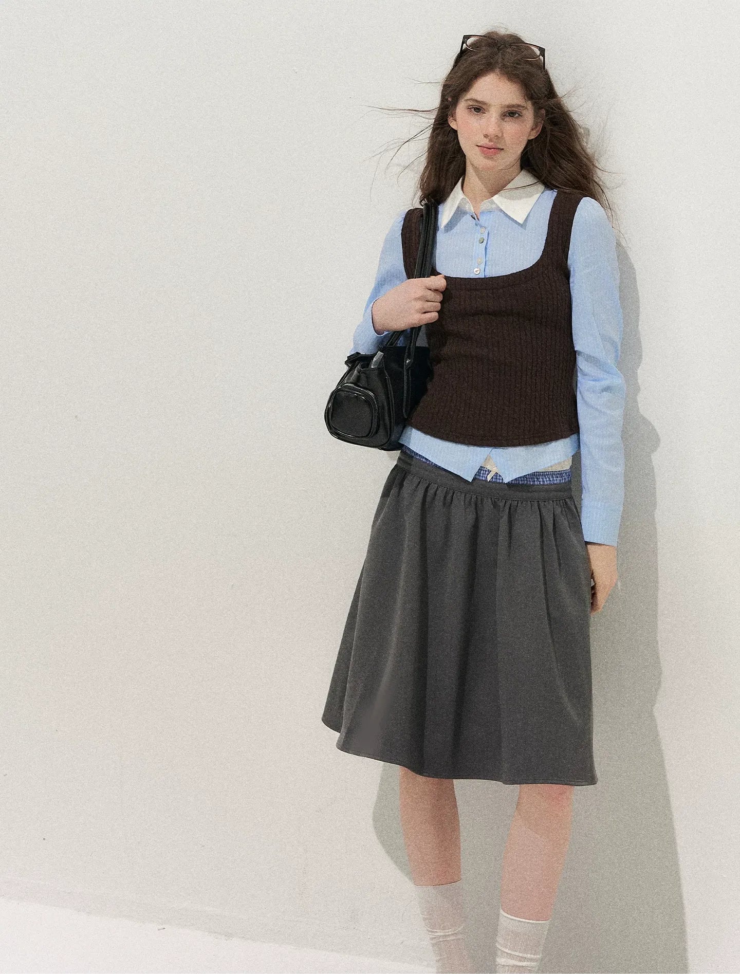 Cable-Knit Layered Shirt Vest