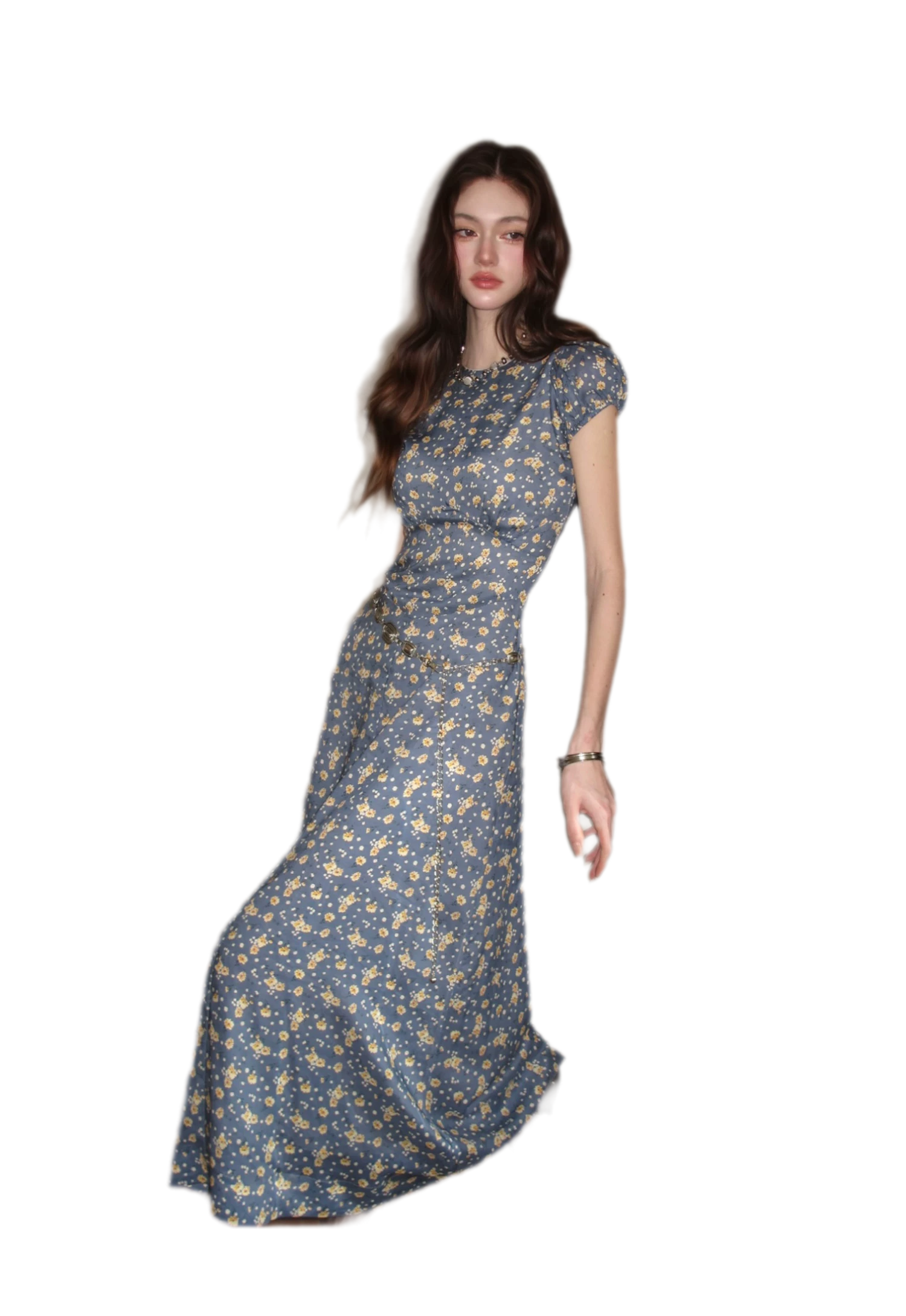 Blue Floral Tencel Dress