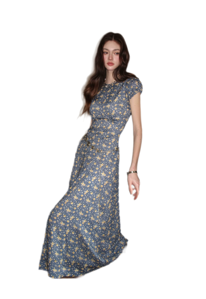Blue Floral Tencel Dress