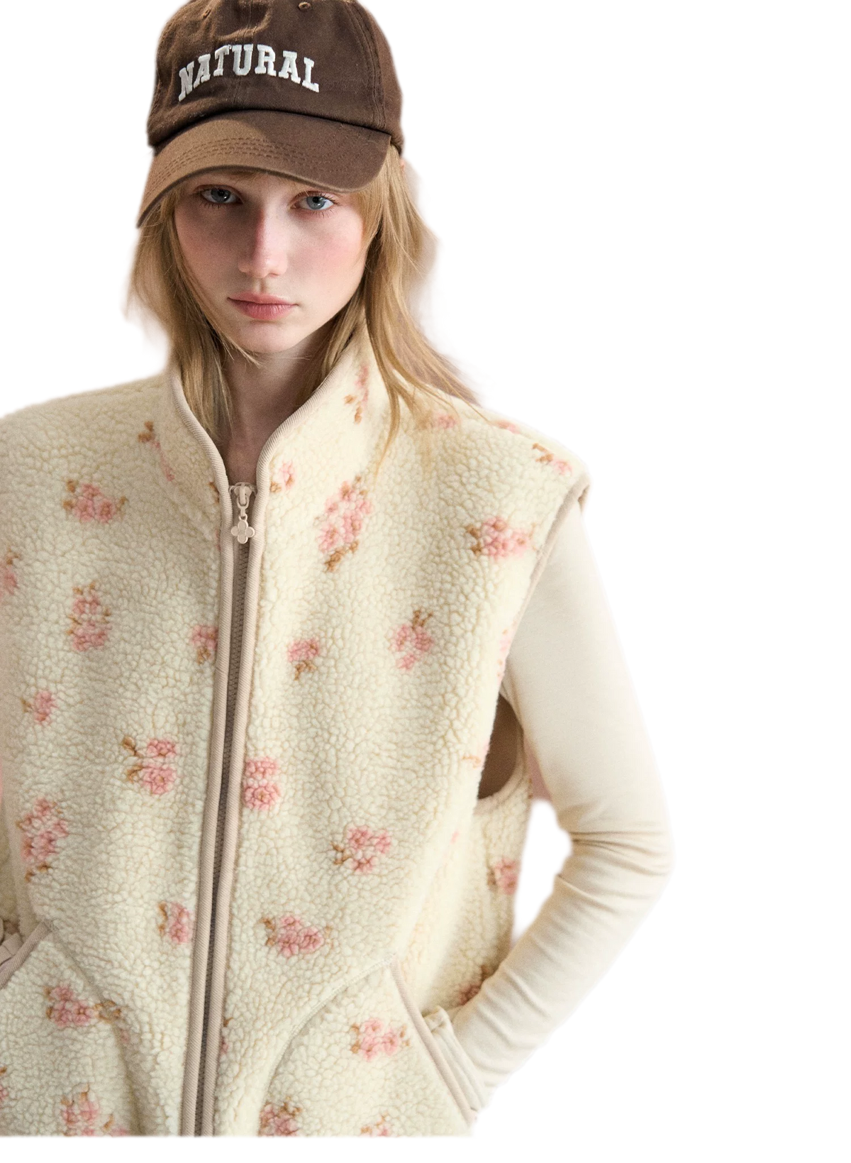 Floral Fleece Stand Collar Vest