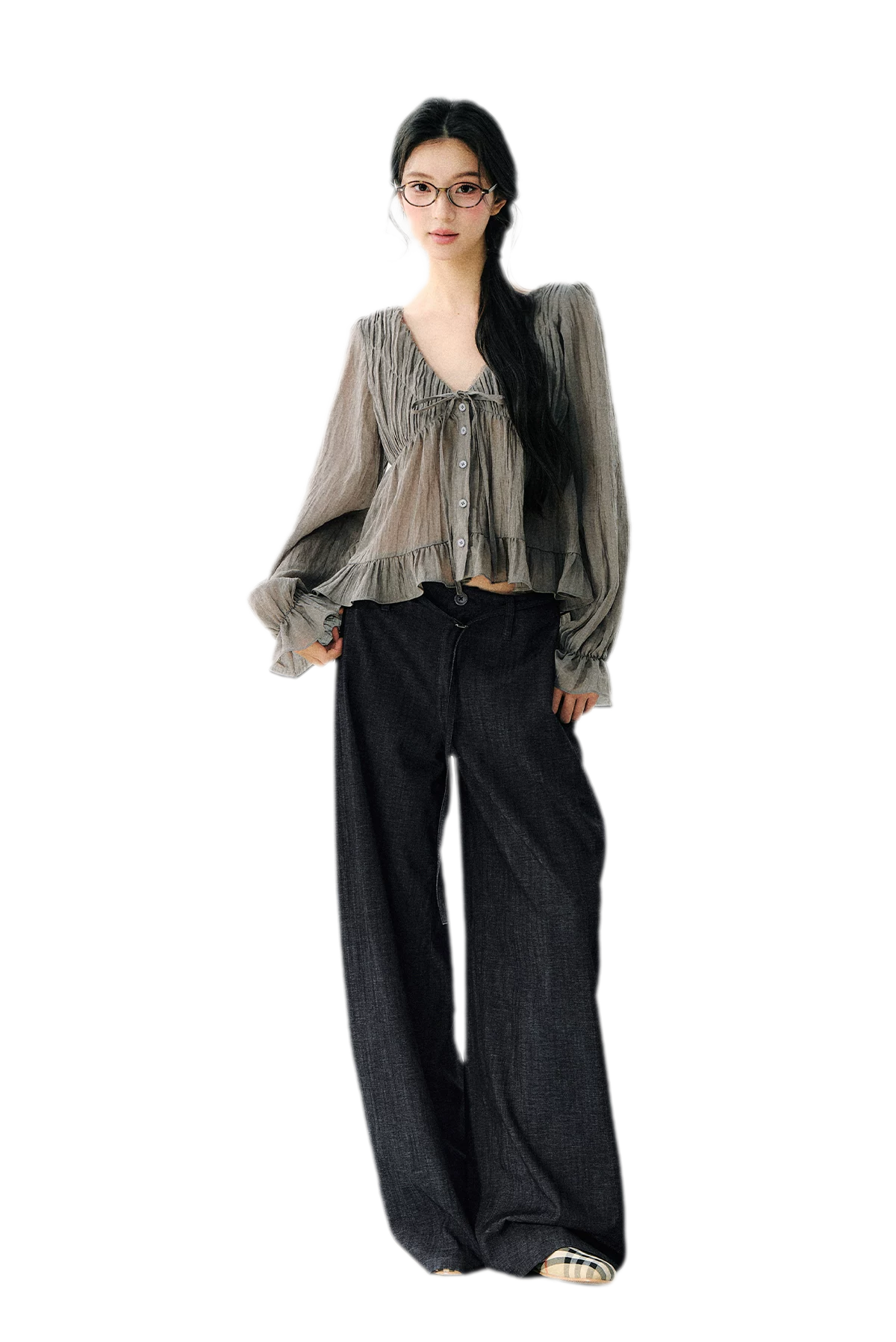 Faux Linen Wide Jeans