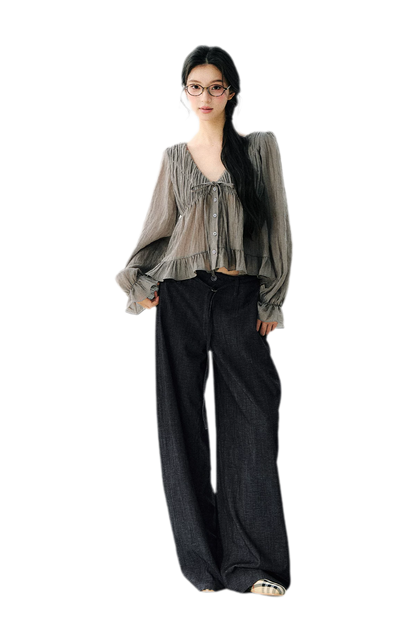 Faux Linen Wide Jeans