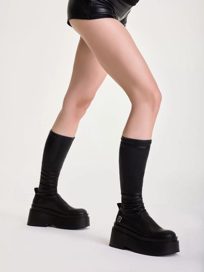 Stretch Platform Knee-High Boots