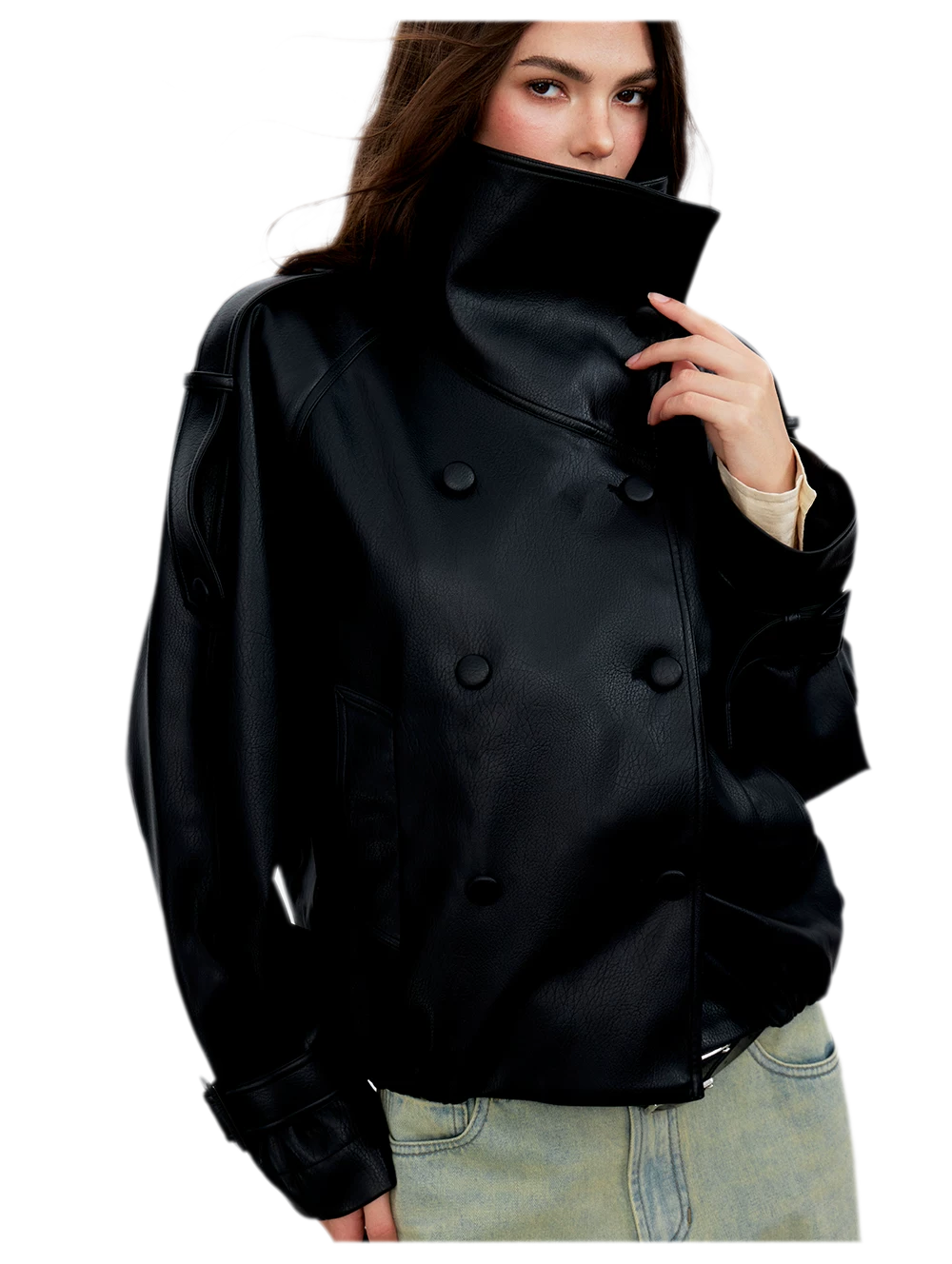 Matte Oversized Faux-Leather Jacket
