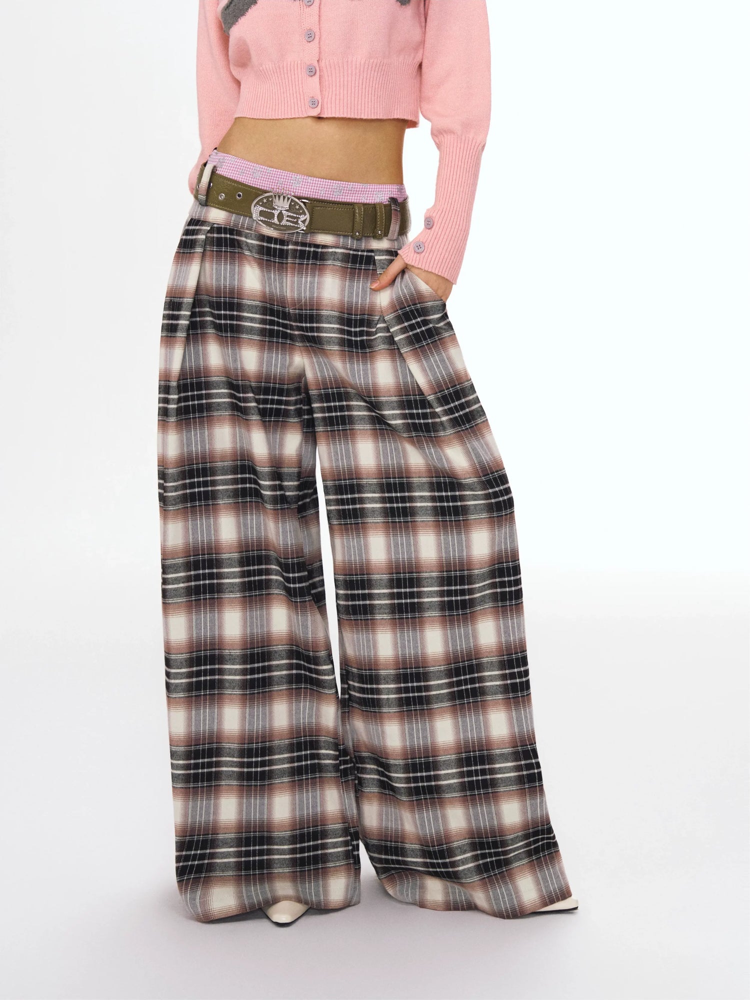 Checked Wide-Leg Pants
