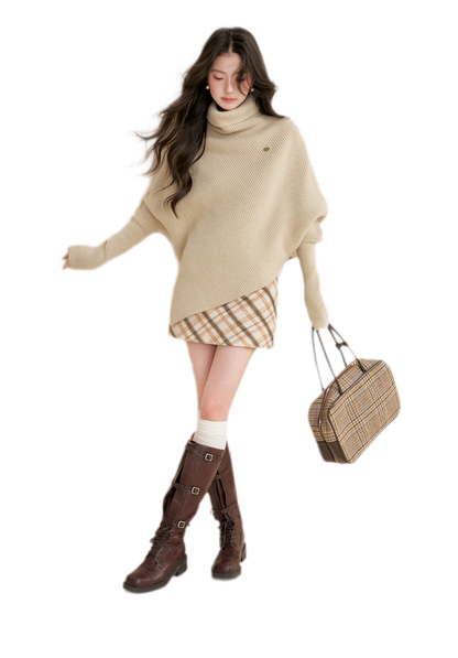 High Neck Poncho Sweater