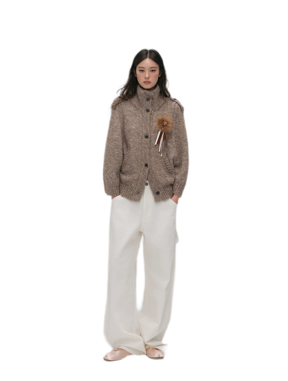 Textured Stand Collar Cardigan
