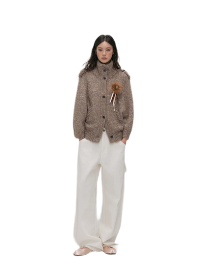 Textured Stand Collar Cardigan