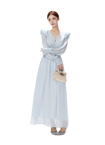 Textured Ruffle V-Neck Dress