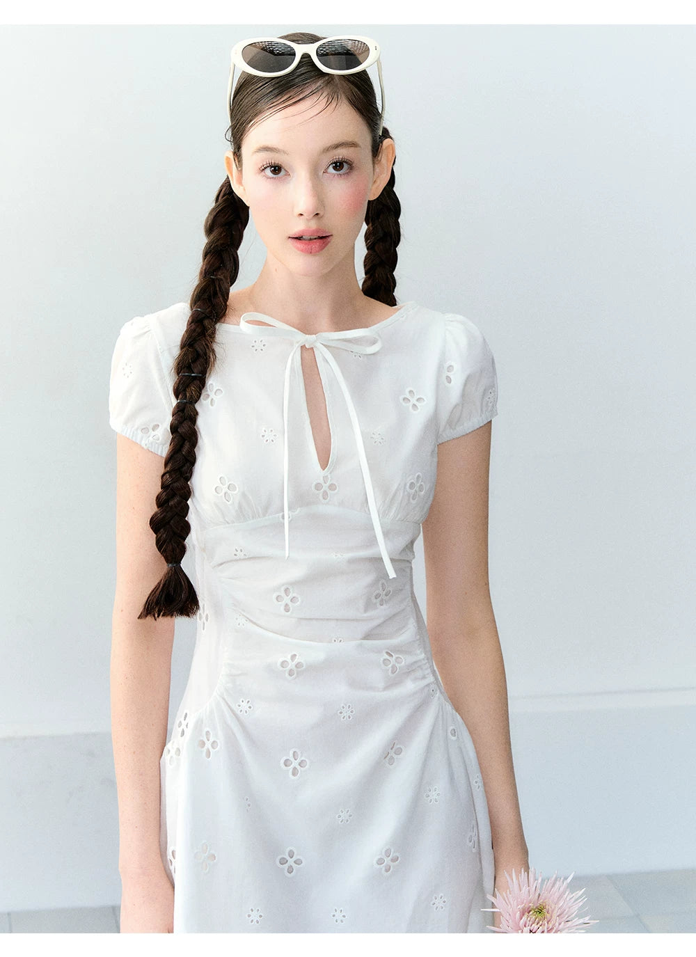 Vintage Embroidered Tie Waist Dress