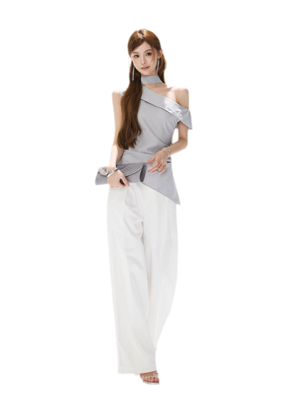 Asymmetrical Halter Blouse