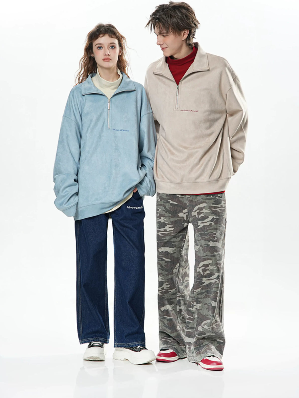 Faux Suede Oversize Polo Sweatshirt