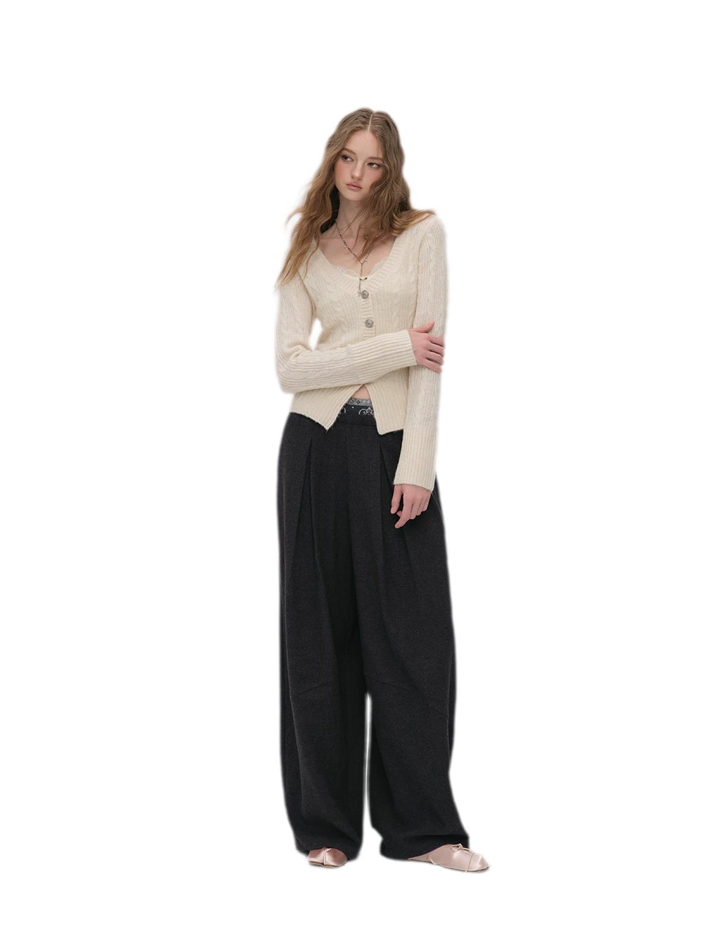 Brushed Cable-Knit Fitted Cardigan
