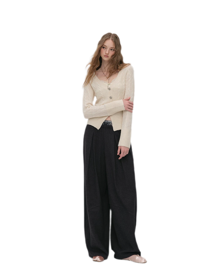 Brushed Cable-Knit Fitted Cardigan