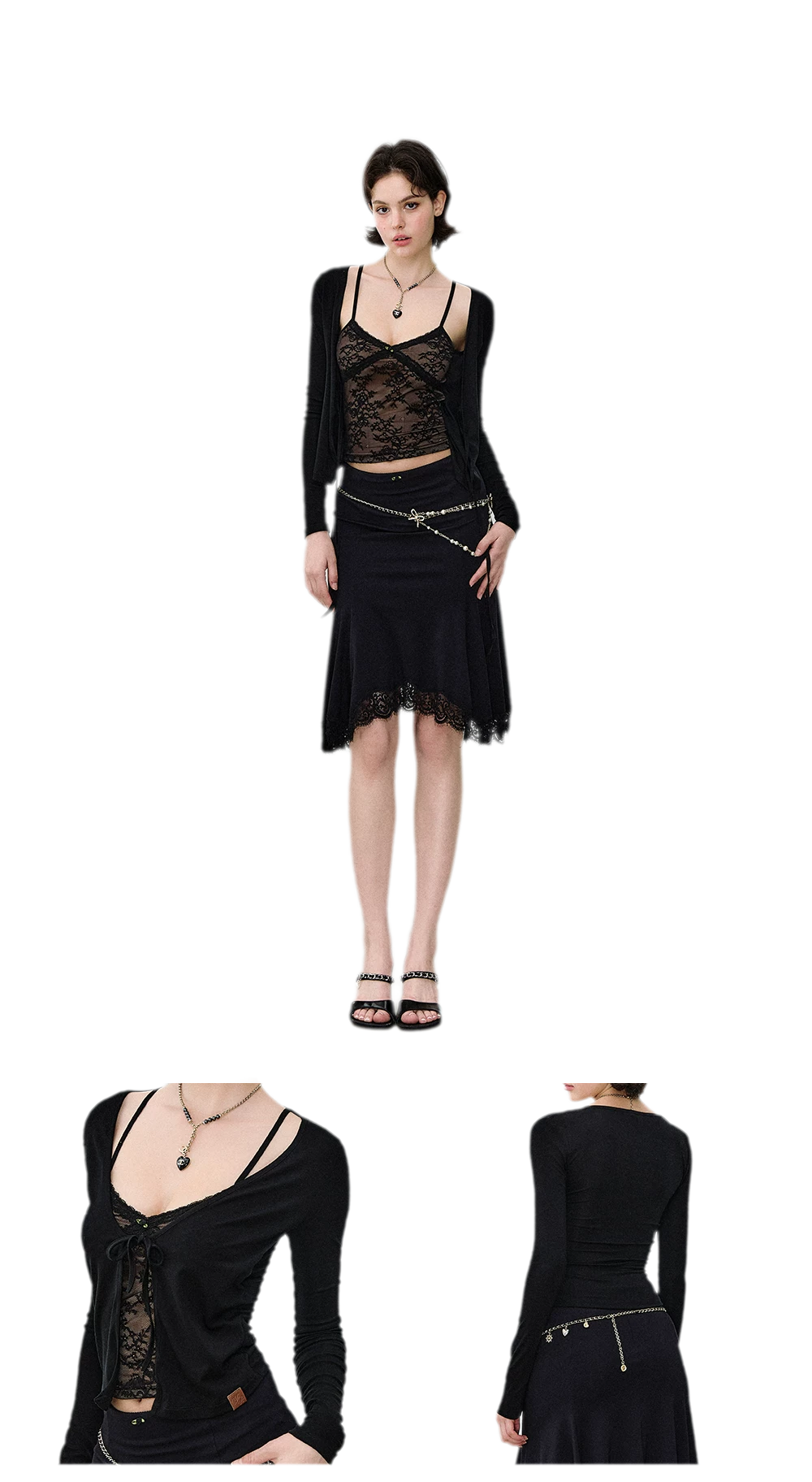 Lace Layered Tie Cardigan