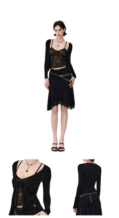 Lace Layered Tie Cardigan