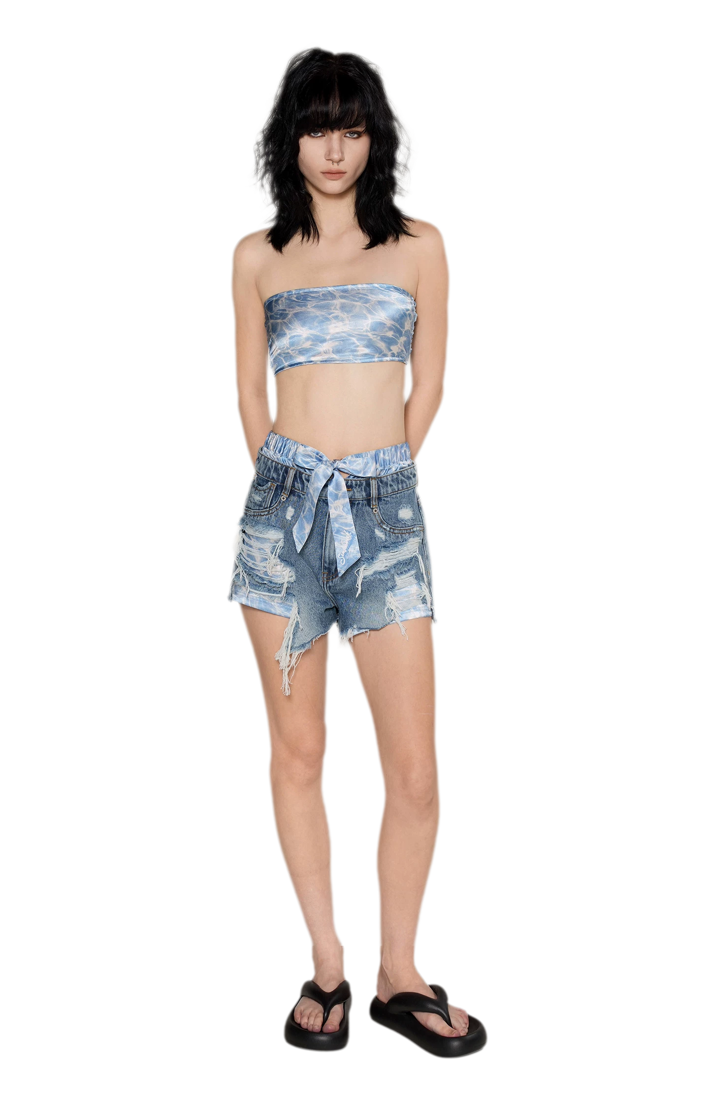 Wave Trim Denim Shorts