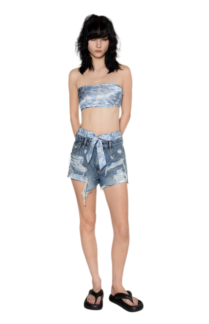 Wave Trim Denim Shorts