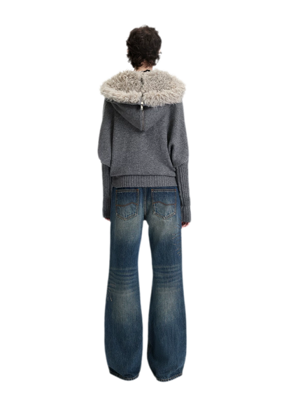 Textured Batwing Hooded Cardigan