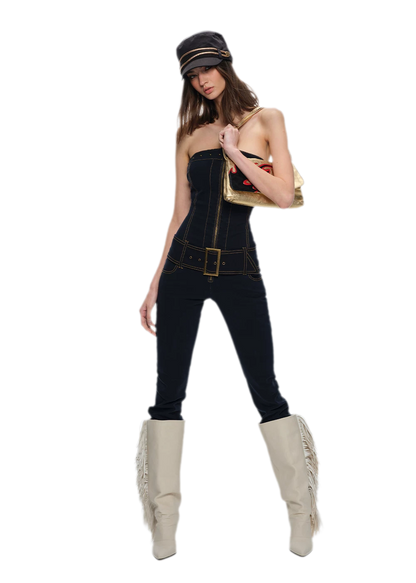 Washed Fitted Denim Jumpsuit
