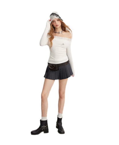 Lace Panel Off-Shoulder T-Shirt