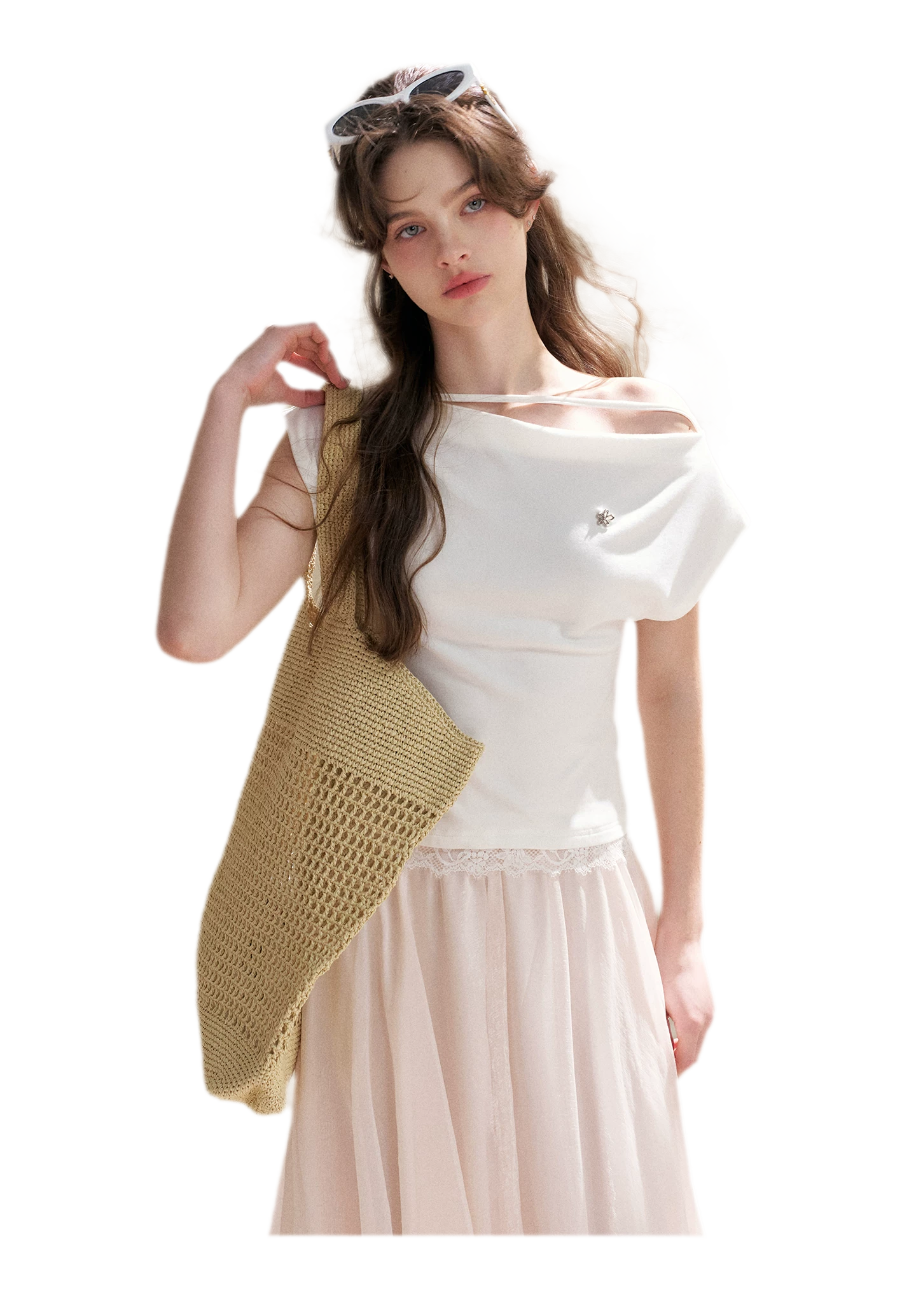 Lace Trim Asymmetric Short Sleeve T-Shirt