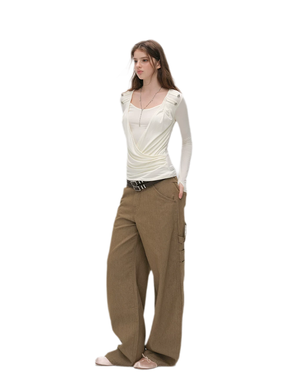 Enzyme-Washed Wide-Leg Utility Jeans