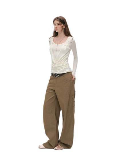 Enzyme-Washed Wide-Leg Utility Jeans