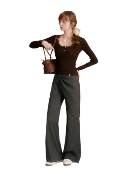 Misty Gray Bow Wide-Leg Pants