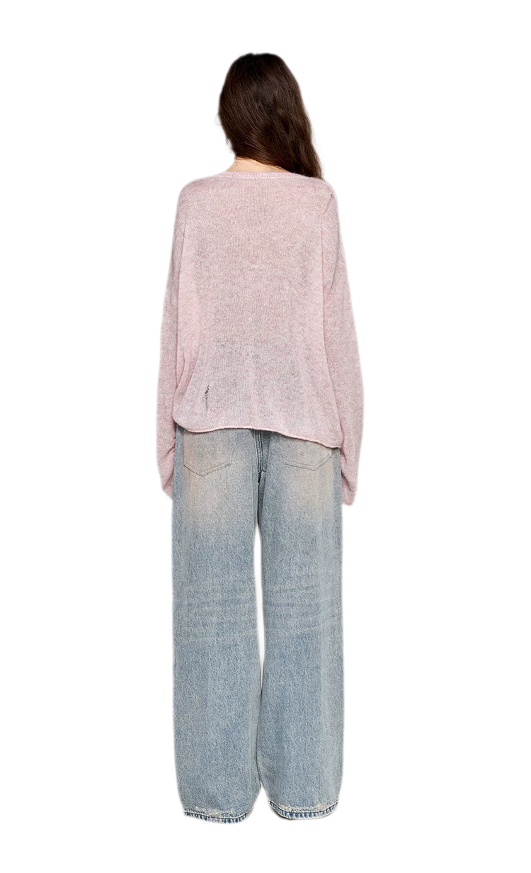 Pullover in mohair effetto consumato con strass