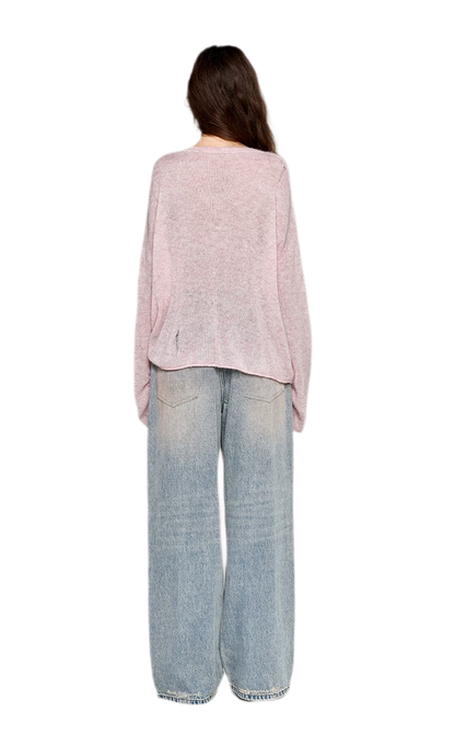 Pullover in mohair effetto consumato con strass