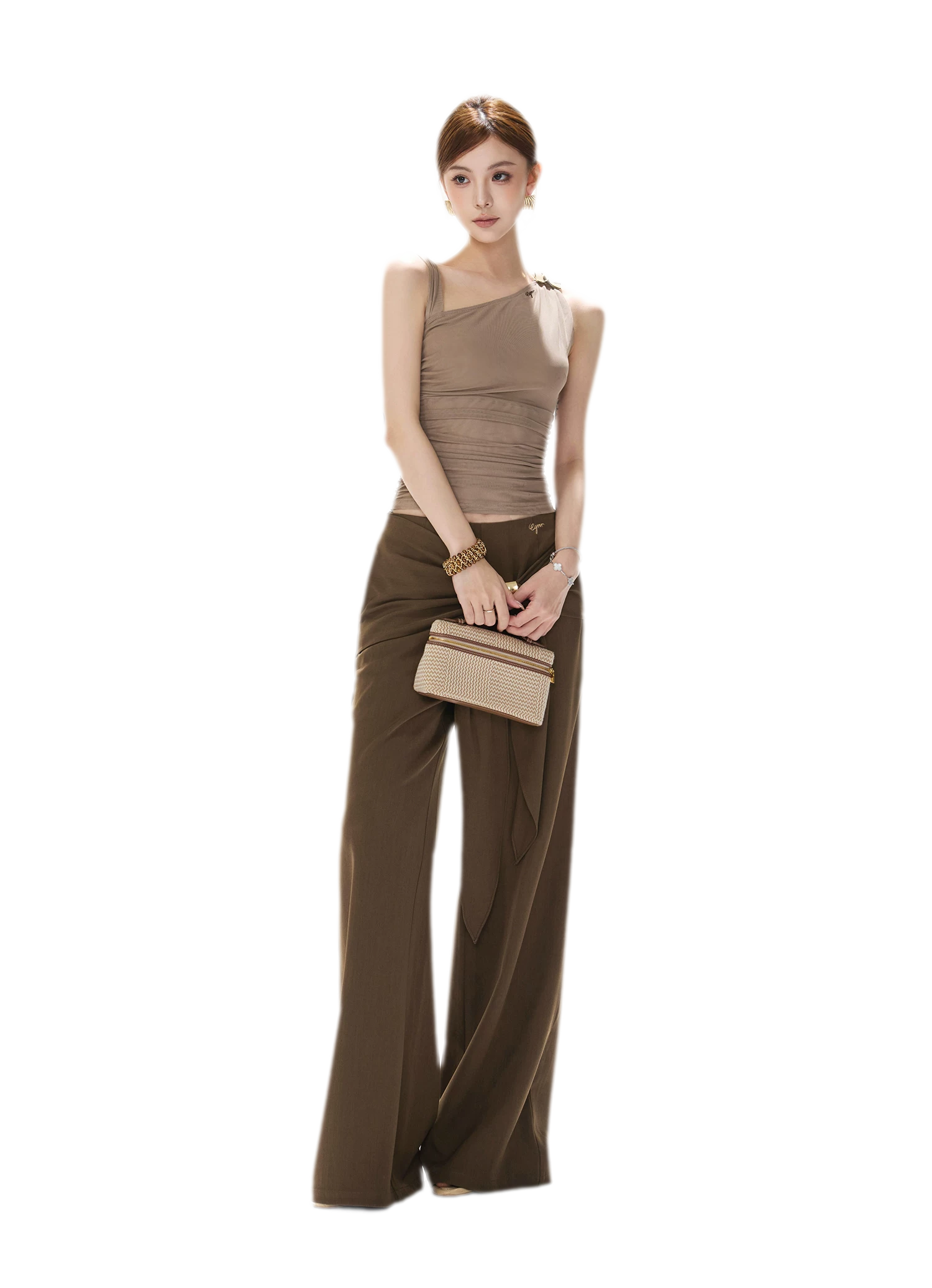 Asymmetric Ruched Mesh Top