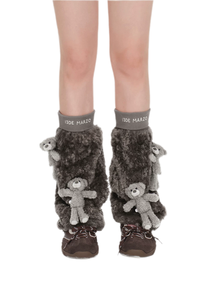 Plush Bear Appliqué Leg Warmers