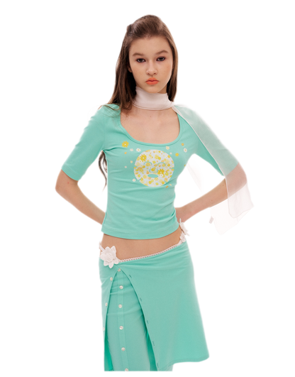 Graphic Cropped T-Shirt Set