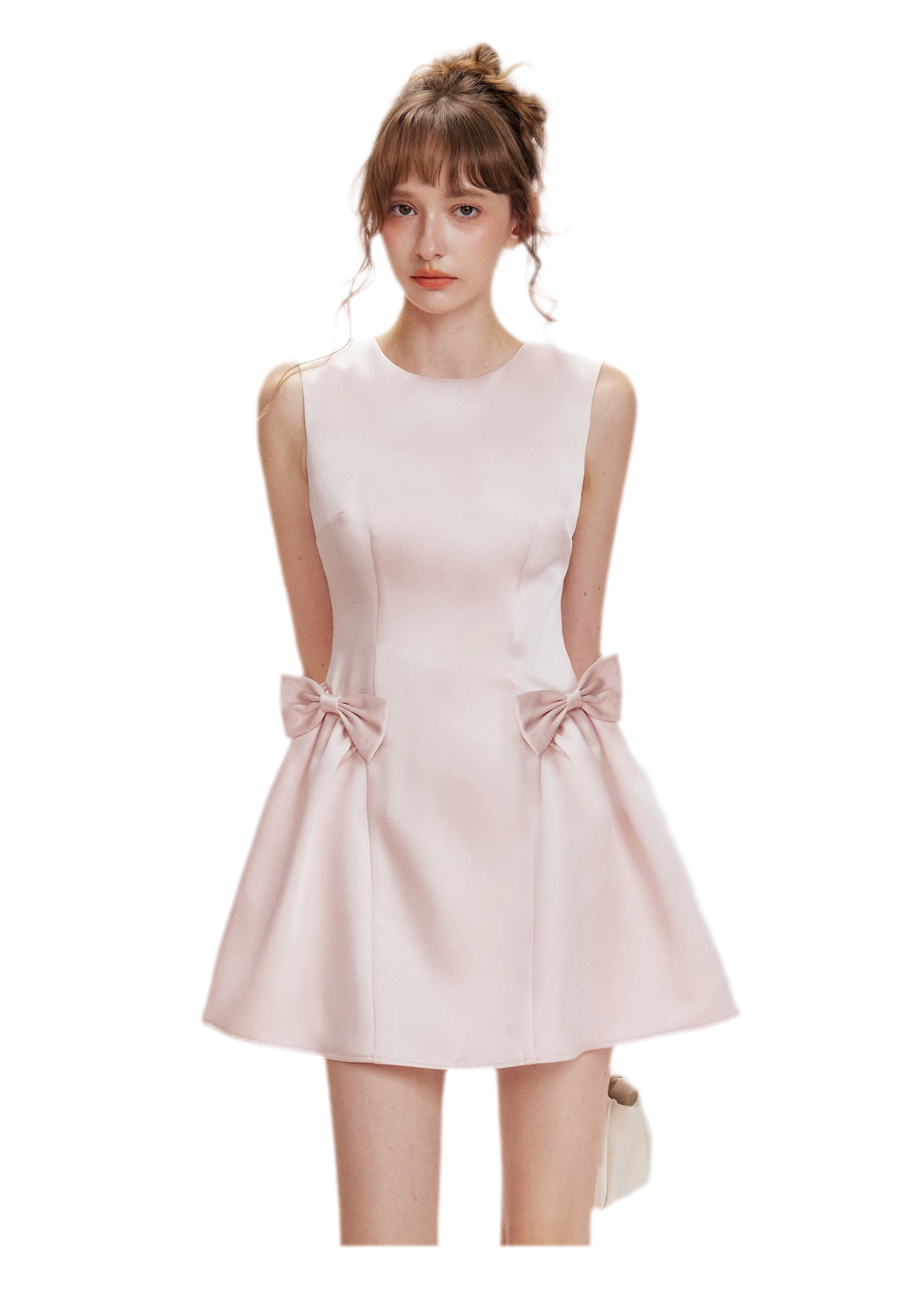 Pearlescent Satin Waist-Tie Dress