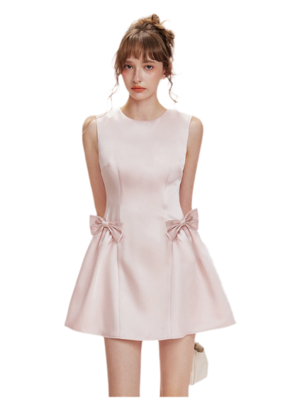 Pearlescent Satin Waist-Tie Dress