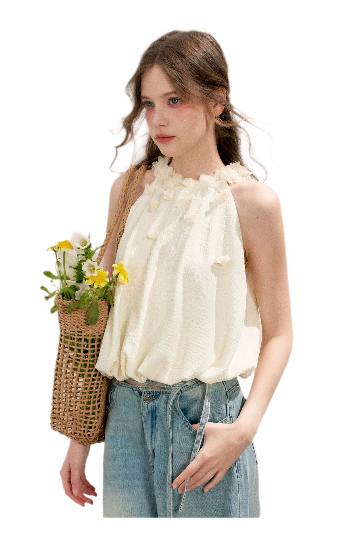 Halter A-Line Top with Floral Texture
