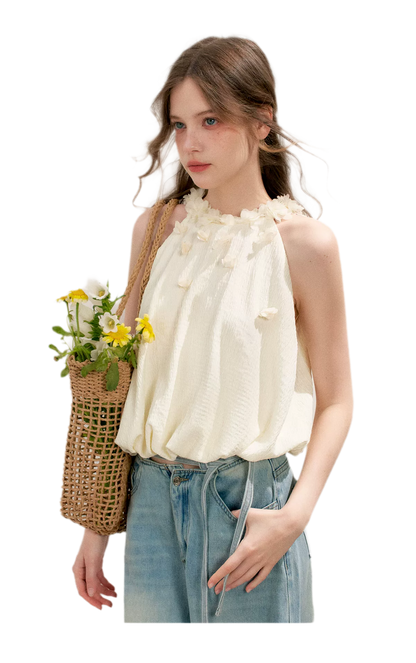 Halter A-Line Top with Floral Texture