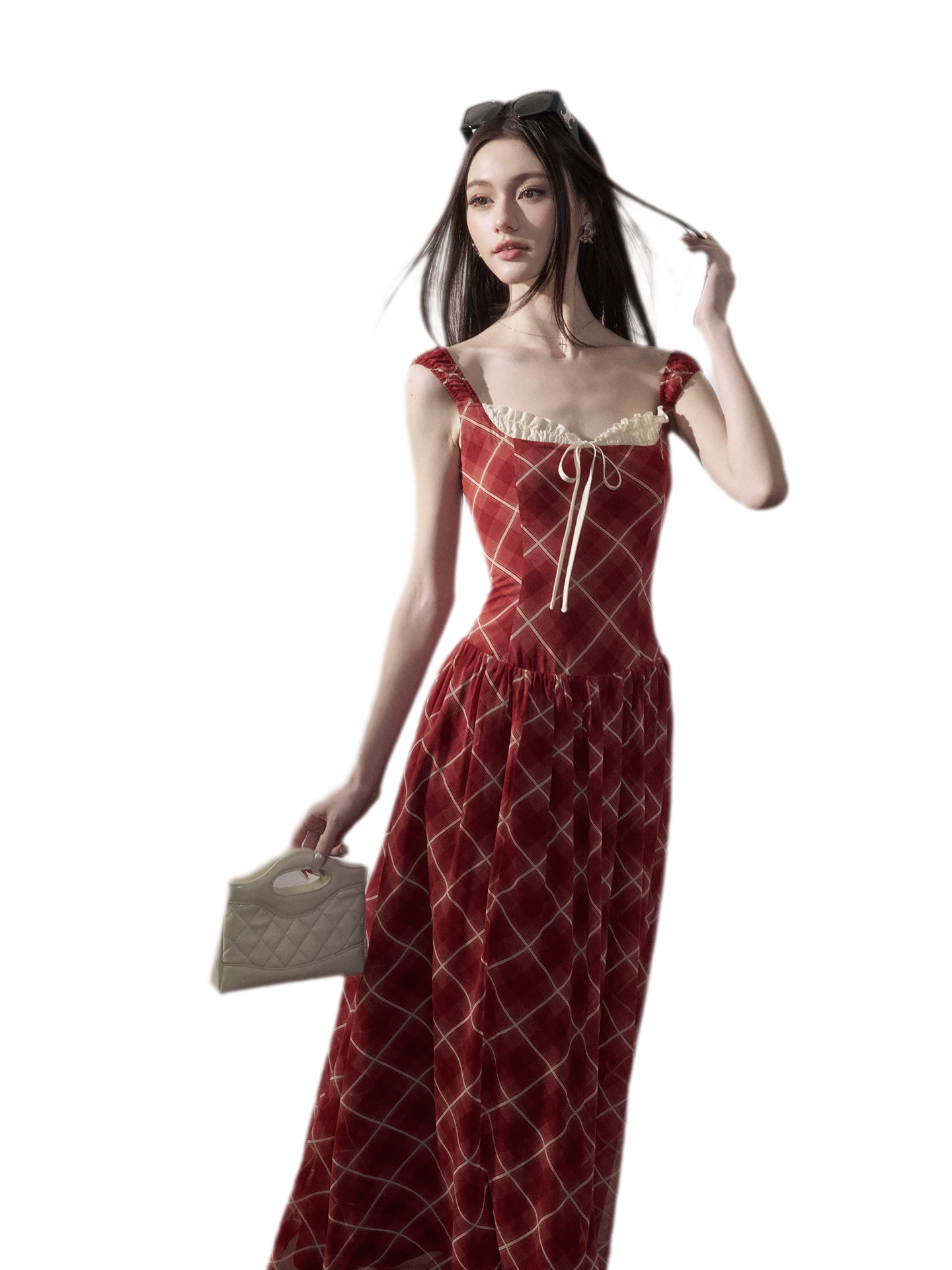 Plaid Chiffon Maxi Dress