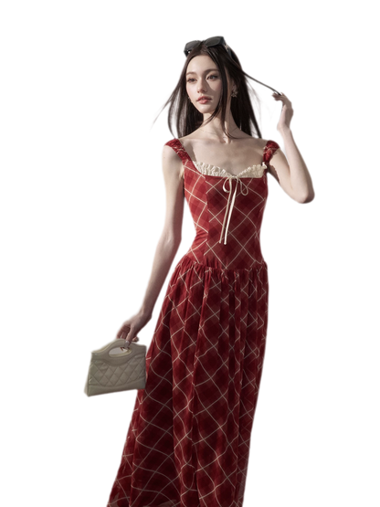 Plaid Chiffon Maxi Dress